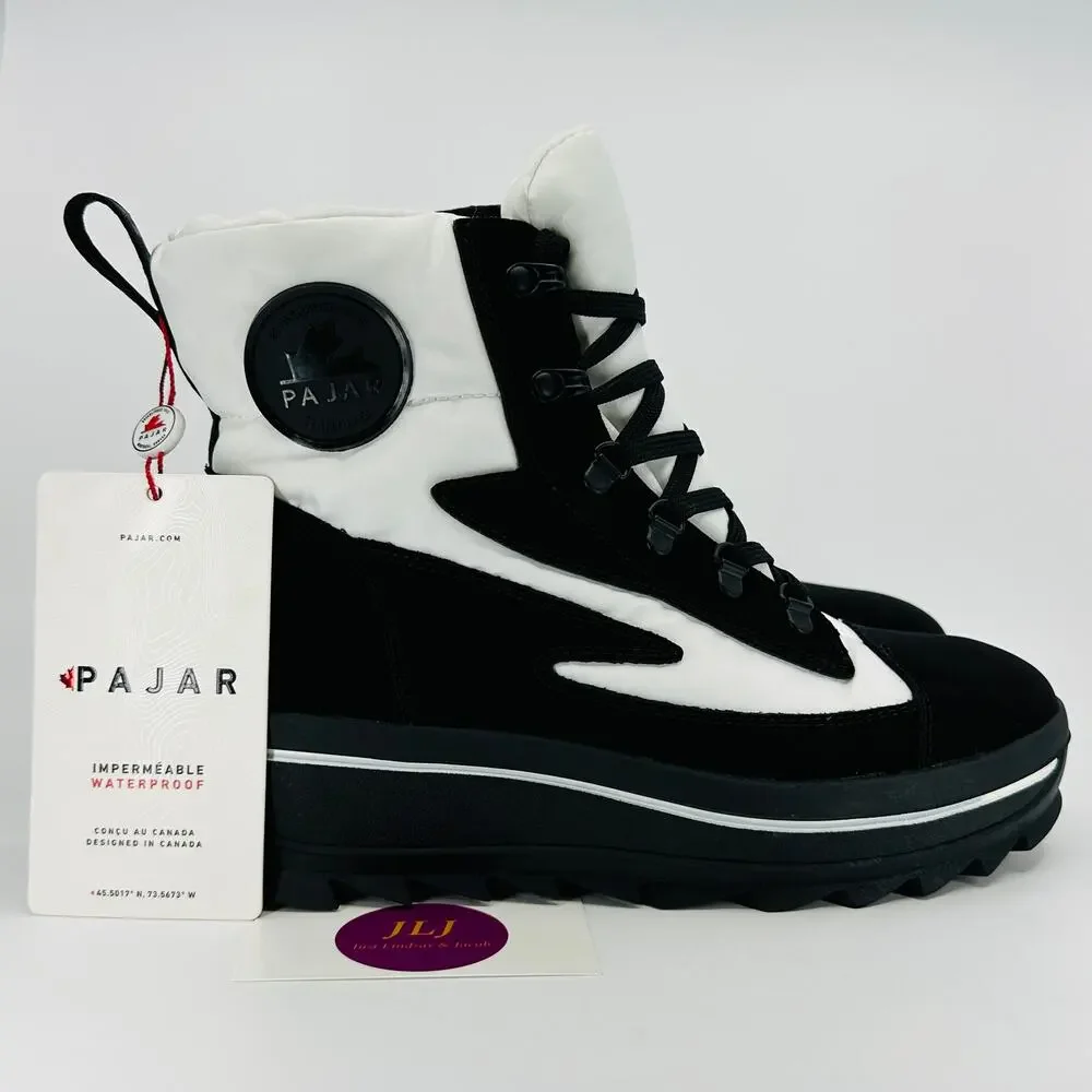 Pajar Women's Talya Color Block Lace Up Winter Snow Boots White/Black Size 9